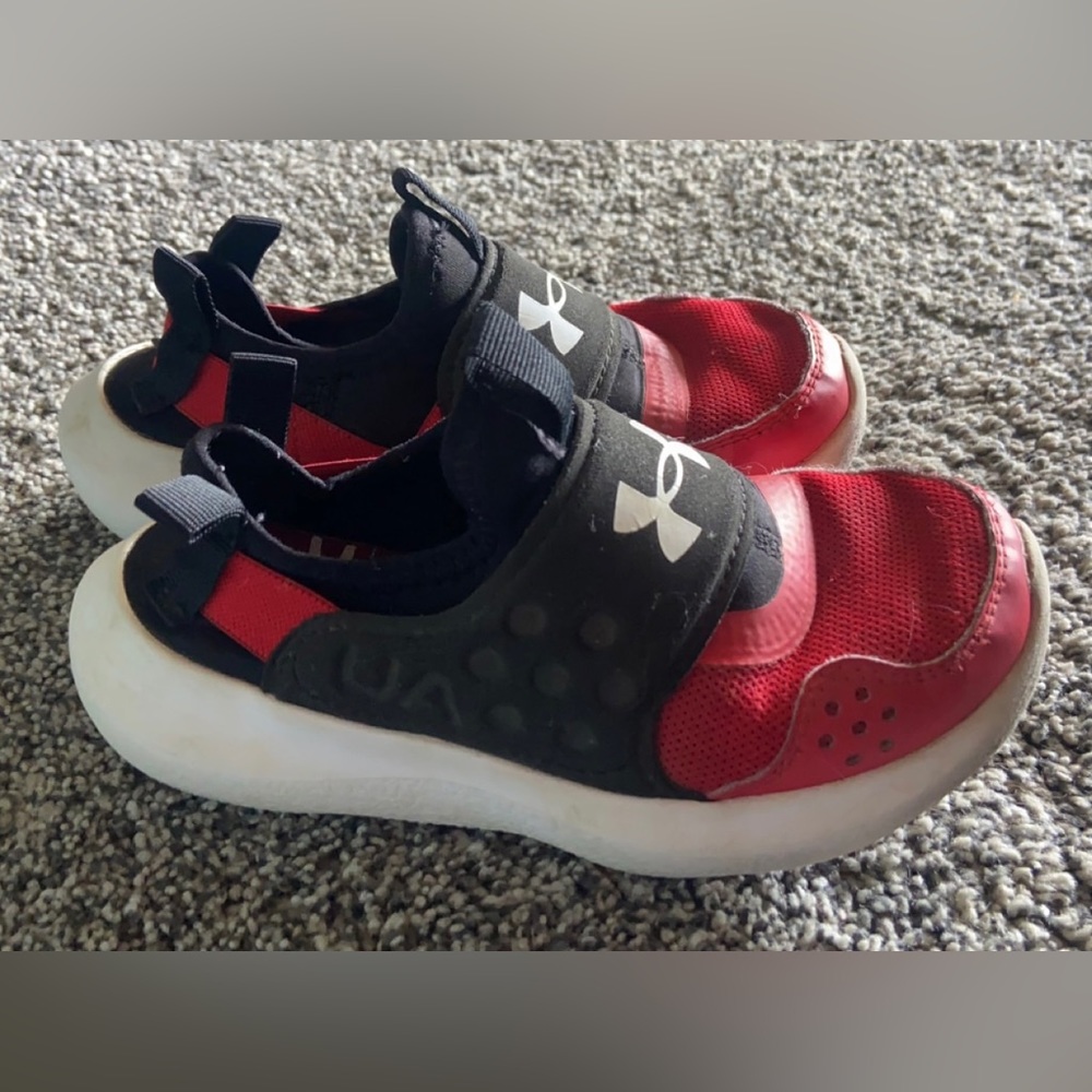 Under Armour Boys Shoes Size 12K Red Black Slip-On